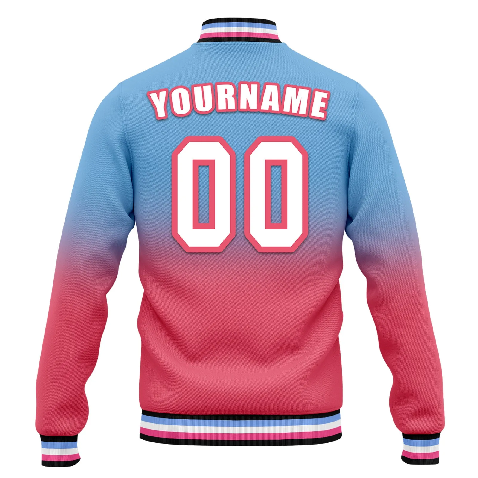 Custom Blue Pink Fade Fashion Jacket Bomber Full-Snap Varsity Letterman Personalized Jacket FZ005-D020229-30