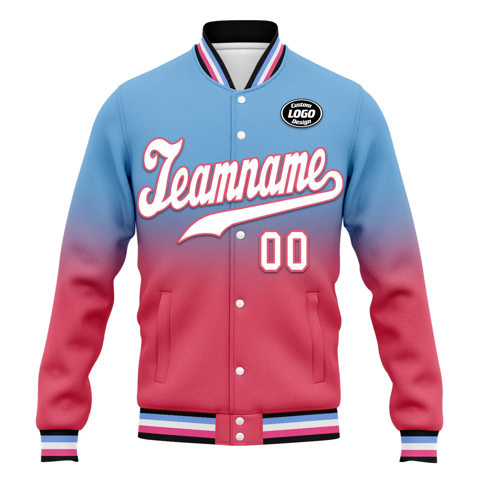 Custom Blue Pink Fade Fashion Jacket Bomber Full-Snap Varsity Letterman Personalized Jacket FZ005-D020229-30