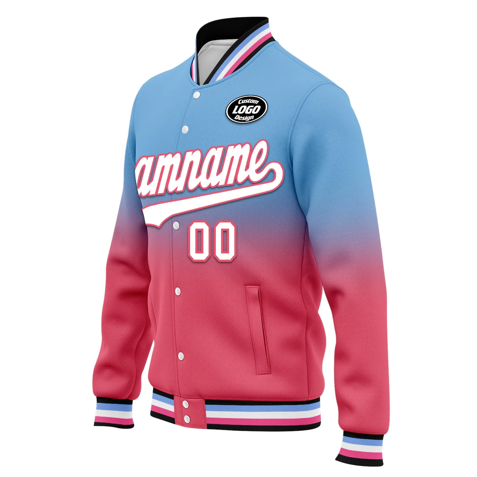 Custom Blue Pink Fade Fashion Jacket Bomber Full-Snap Varsity Letterman Personalized Jacket FZ005-D020229-30