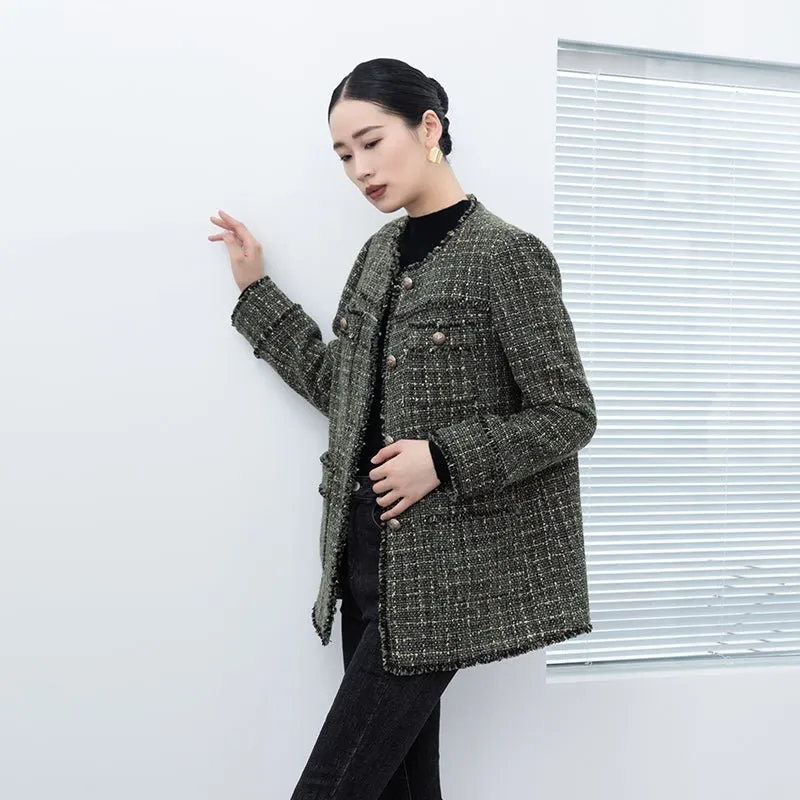 Dark Green Rhombus Pattern Coats