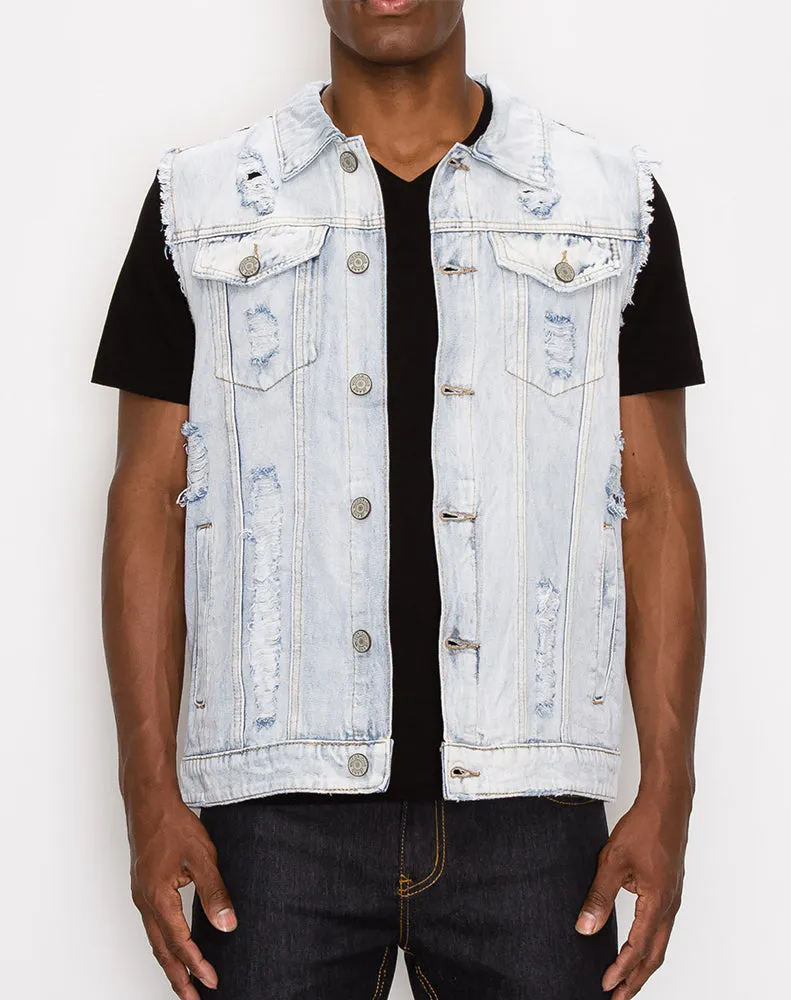 Distressed Denim Vest - Lt. Indigo