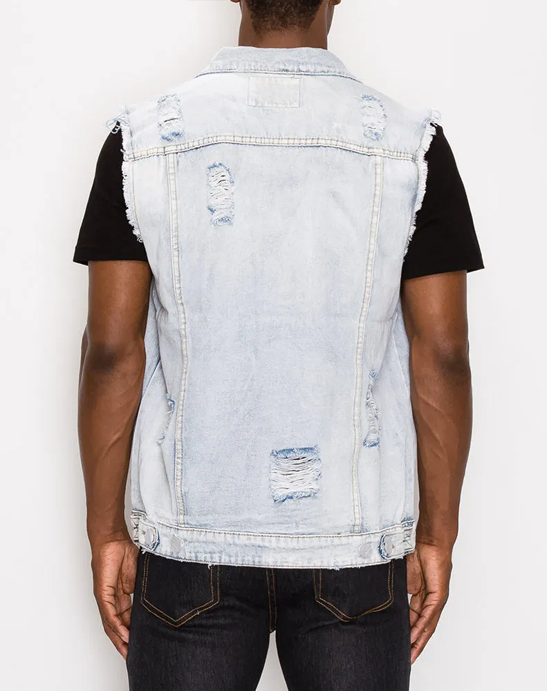 Distressed Denim Vest - Lt. Indigo