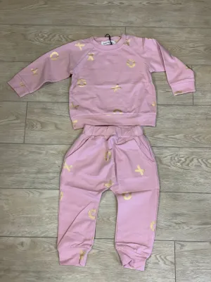 Doe a Dear Girls Pink and Gold Foil XO Sweatshirt and Joggers Set