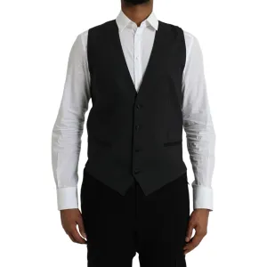 Dolce & Gabbana Black Cotton Waistcoat Dress Formal Vest