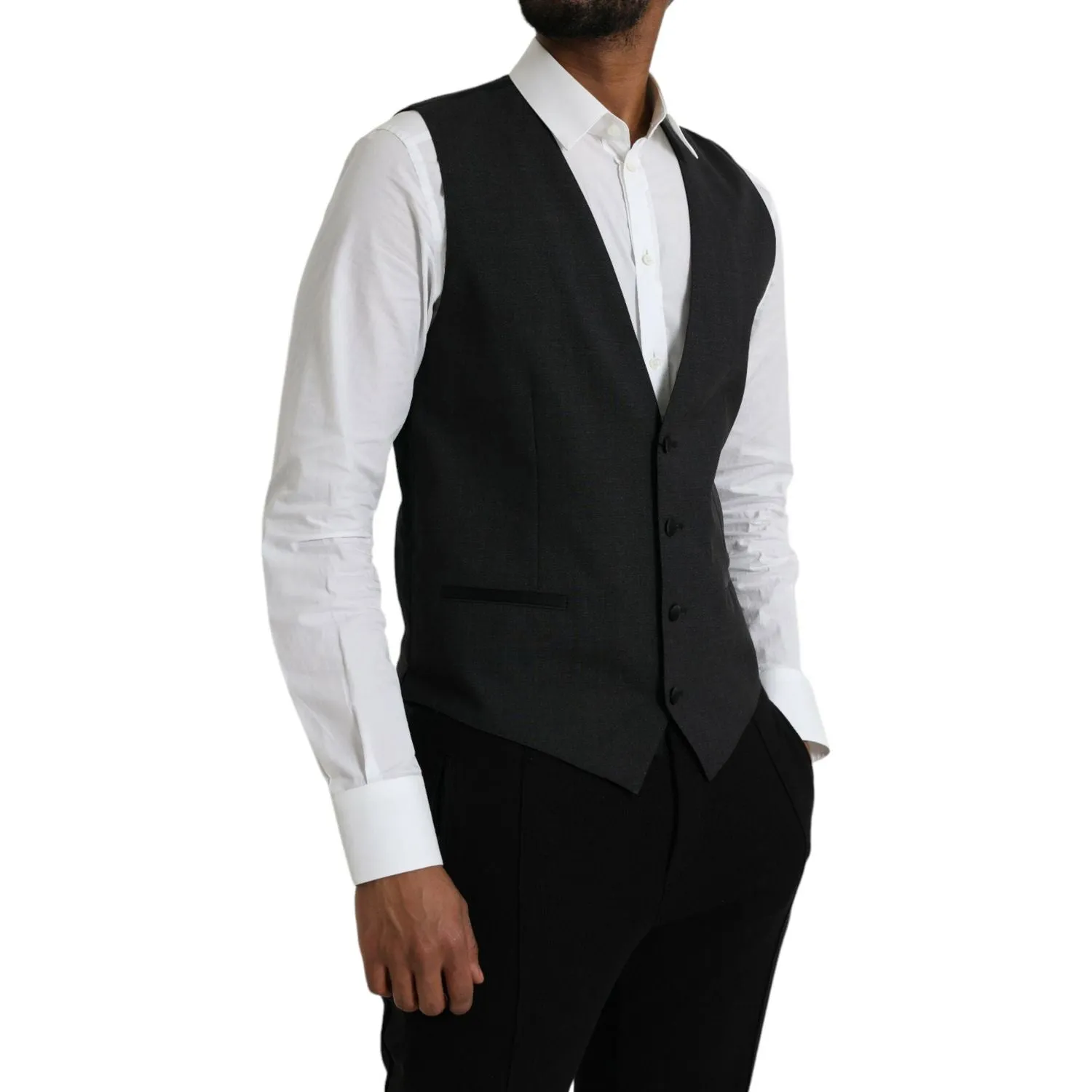 Dolce & Gabbana Black Cotton Waistcoat Dress Formal Vest