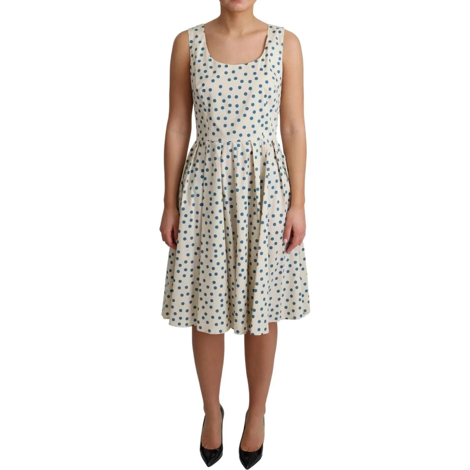 Dolce & Gabbana Elegant Beige Polka Dot A-Line Sleeveless Dress