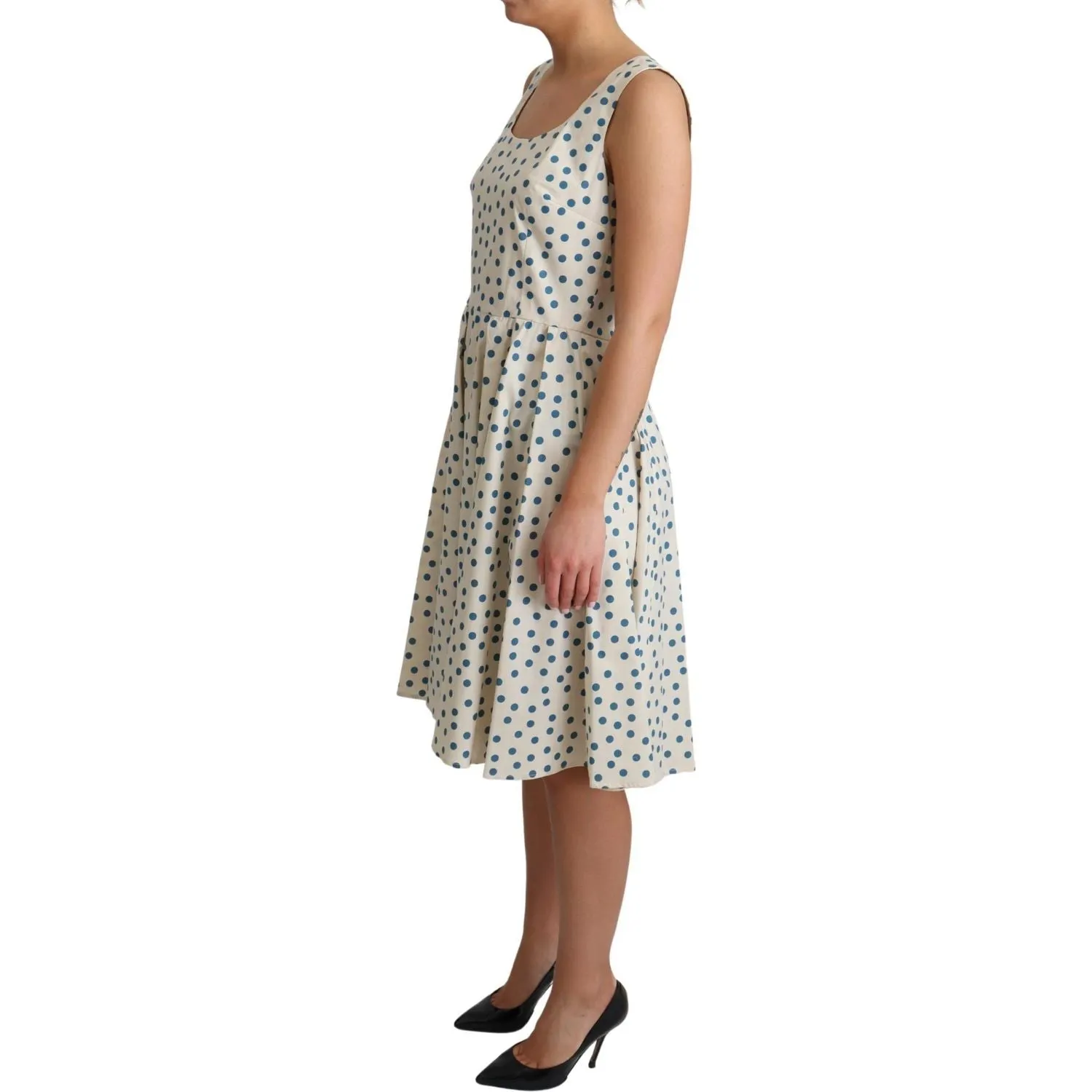 Dolce & Gabbana Elegant Beige Polka Dot A-Line Sleeveless Dress