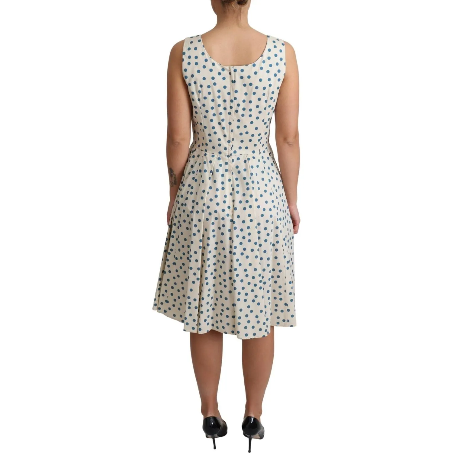 Dolce & Gabbana Elegant Beige Polka Dot A-Line Sleeveless Dress