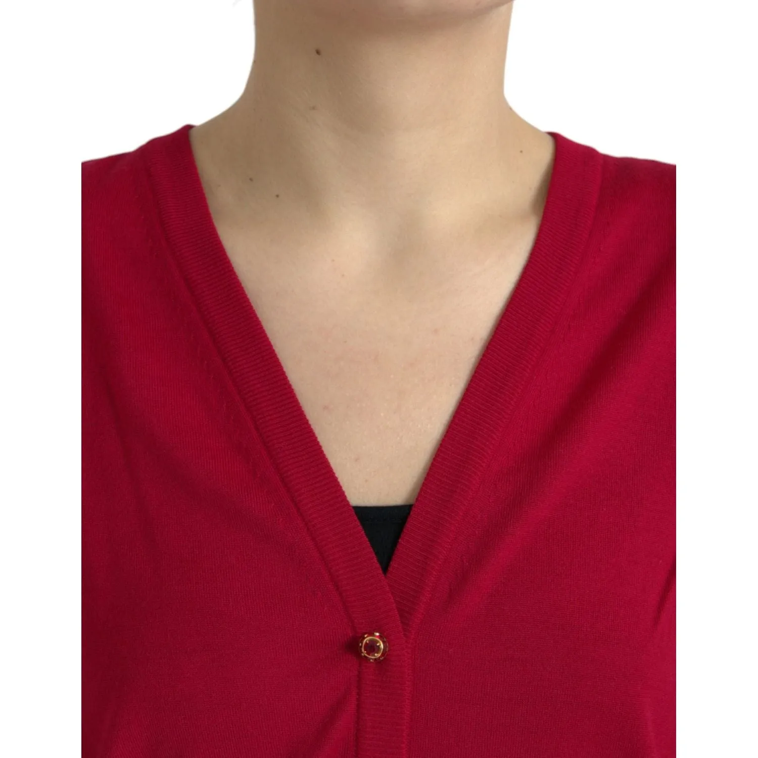 Dolce & Gabbana Elegant Red V-Neck Wool Cardigan