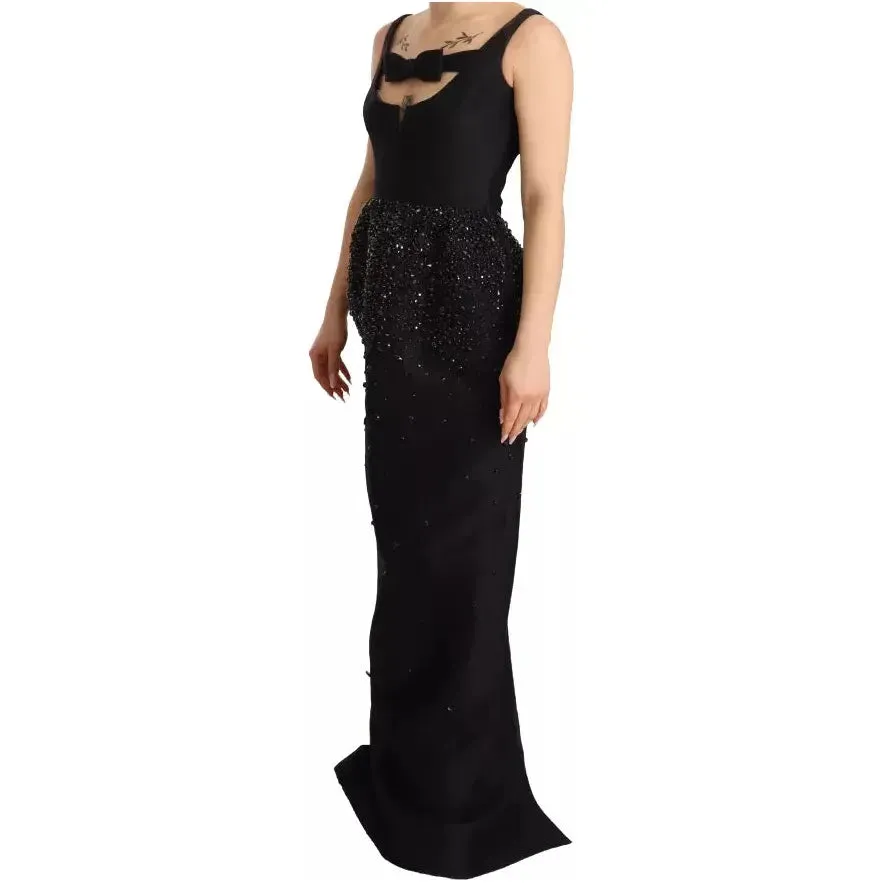 Dsquared² Black Embellish Sleeveless Ribbon Floor Length Dress