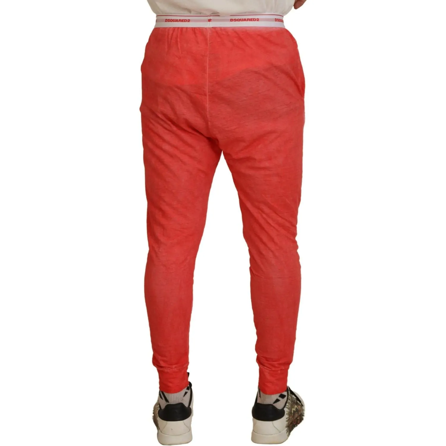 Dsquared² Orange Cotton Elastic Waist Logo Men Pants