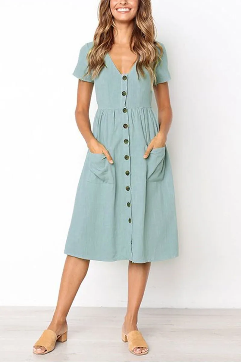 Dunnmall V-neck Pocket Dress