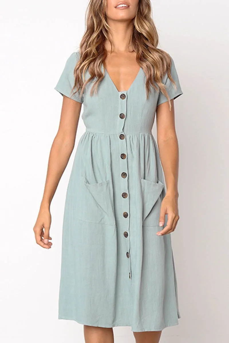 Dunnmall V-neck Pocket Dress