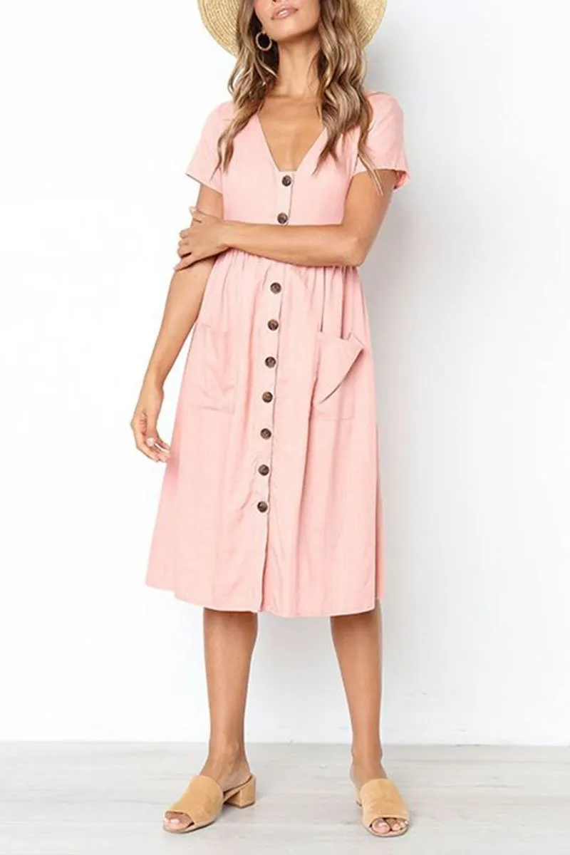 Dunnmall V-neck Pocket Dress