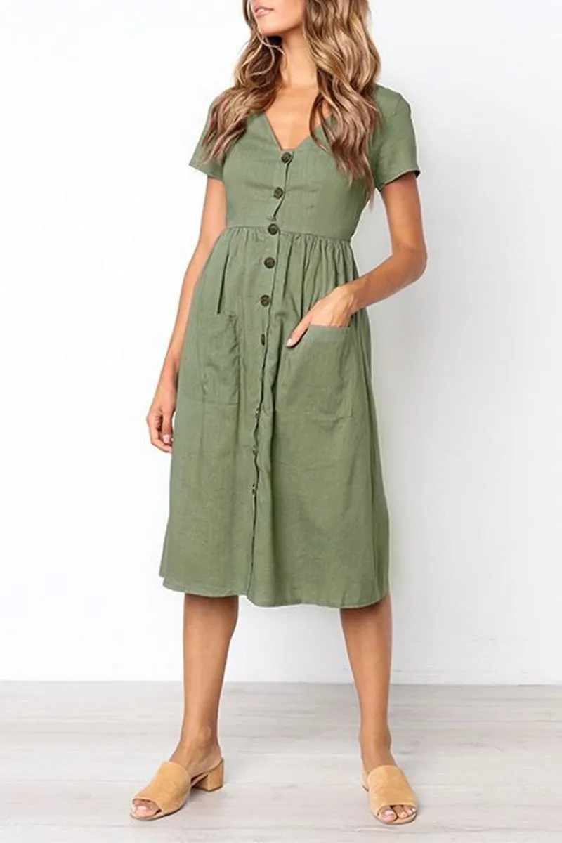 Dunnmall V-neck Pocket Dress