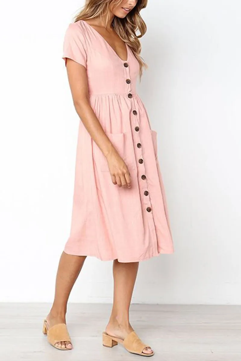 Dunnmall V-neck Pocket Dress