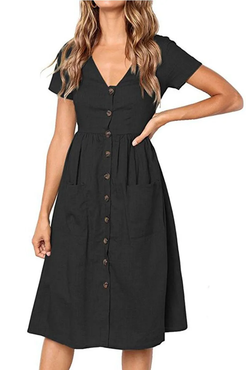 Dunnmall V-neck Pocket Dress