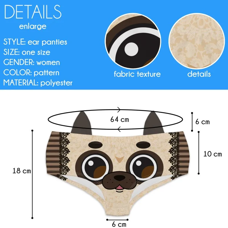 Ear Pantie - Woof Pug (6-10 UK Size)