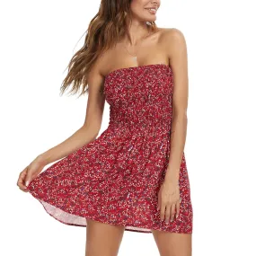 Elastic High Waist Elegant Backless Wrapped Floral Sexy Casual Strapless Mini Vintage Dress