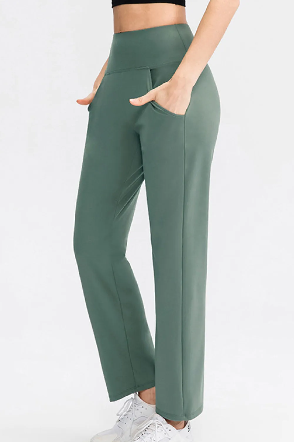 Elastic High Waist Sports Straight Leg Pants