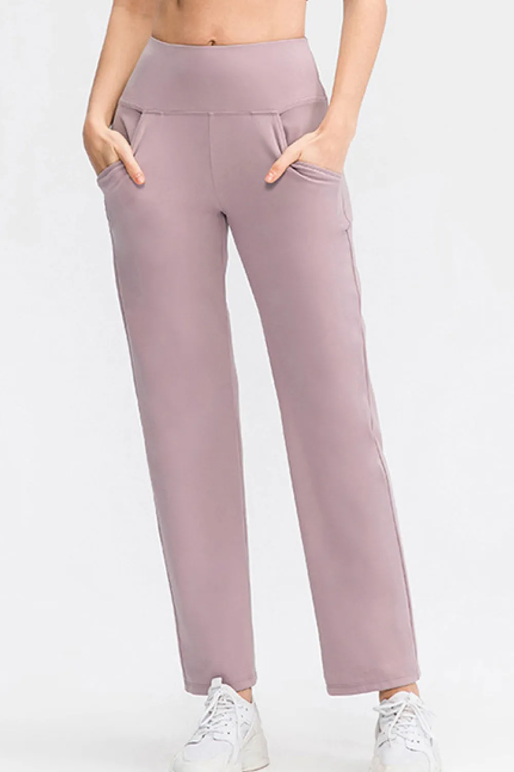 Elastic High Waist Sports Straight Leg Pants