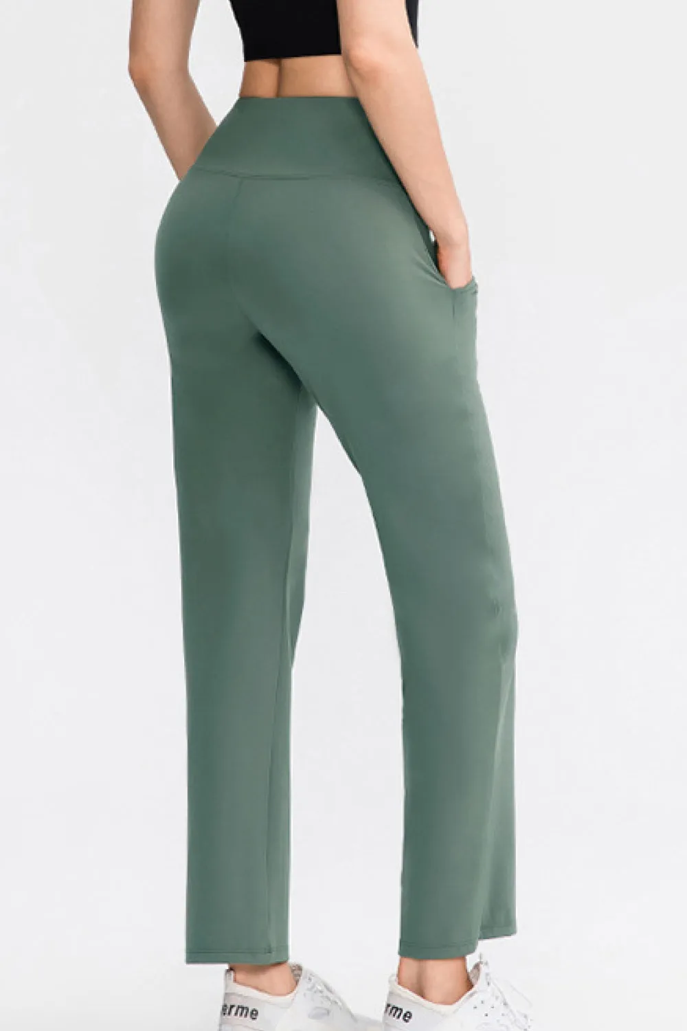 Elastic High Waist Sports Straight Leg Pants