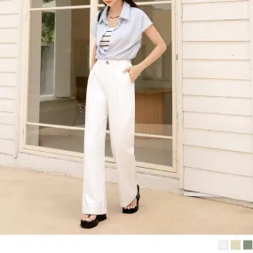 ELASTIC WAIST COTTON RIBBED WIDE LEG LONG PANTS