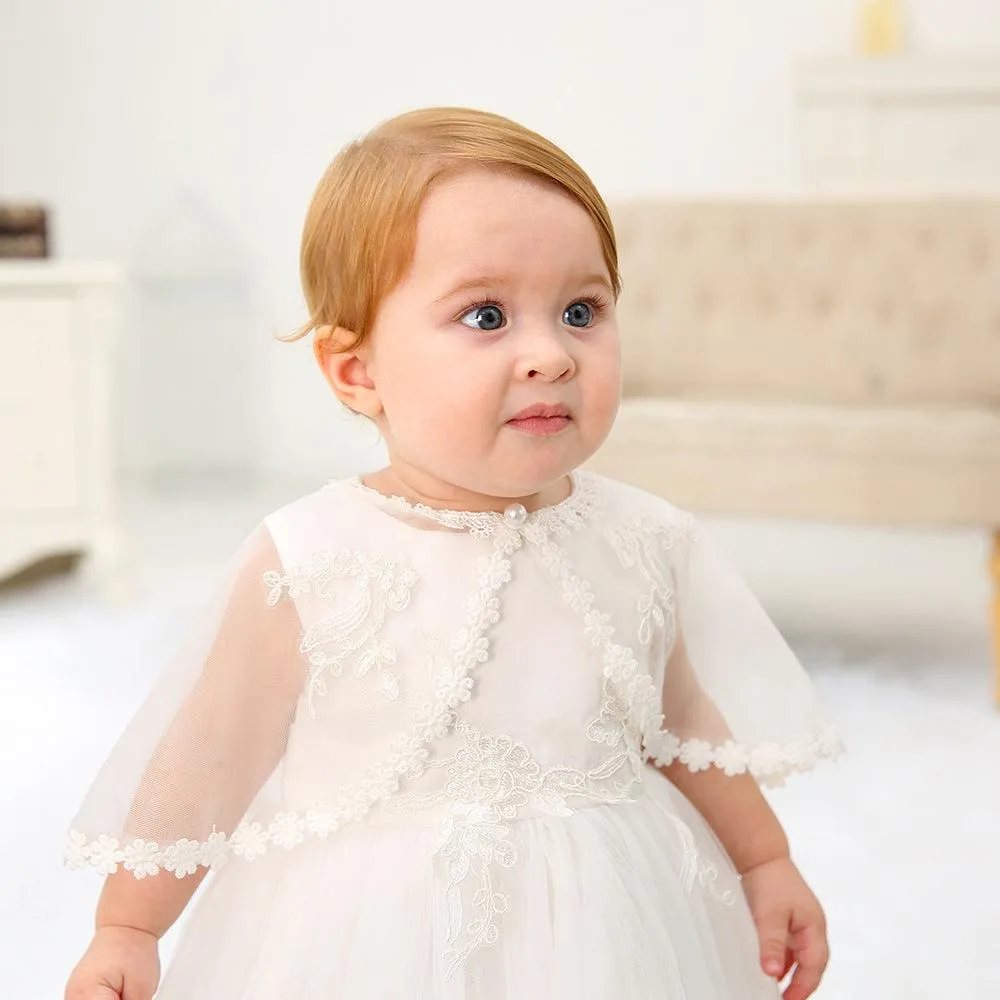 Elegant and fashionable baby dress cute one year old birthday party lace girl princess dress lace shawl hat three piece set