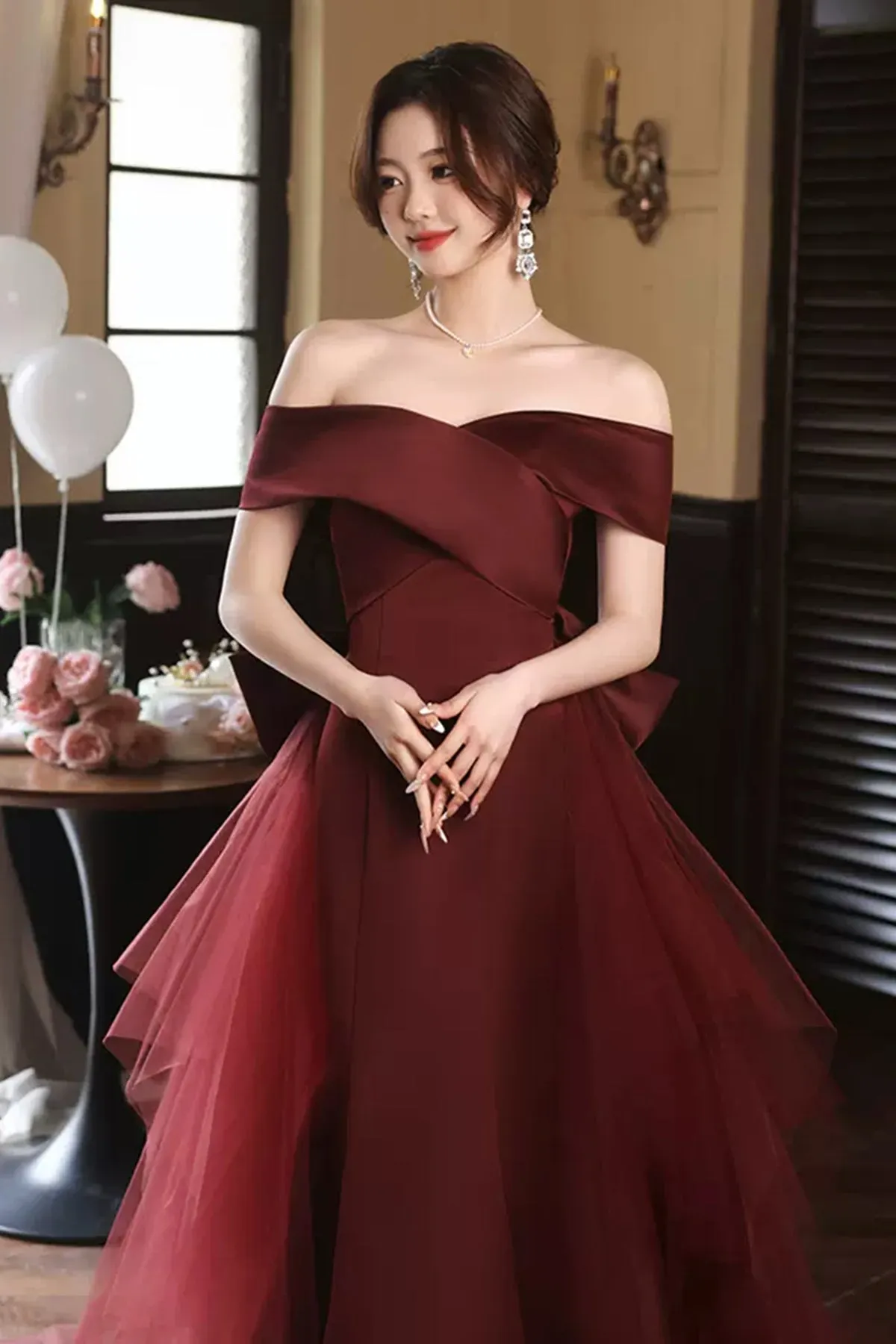 Elegant Off Shoulder Mermaid Burgundy Long Prom Dress, Mermaid Burgundy Formal Dress, Burgundy Evening Dress A1823