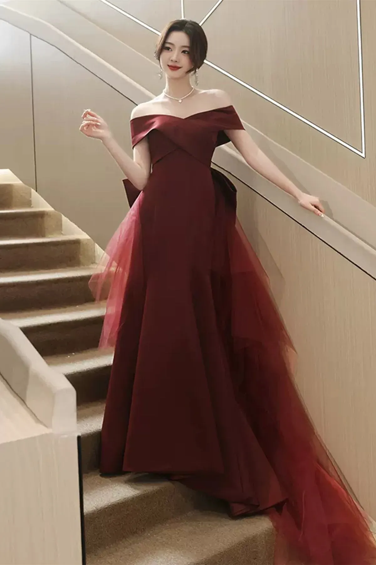 Elegant Off Shoulder Mermaid Burgundy Long Prom Dress, Mermaid Burgundy Formal Dress, Burgundy Evening Dress A1823