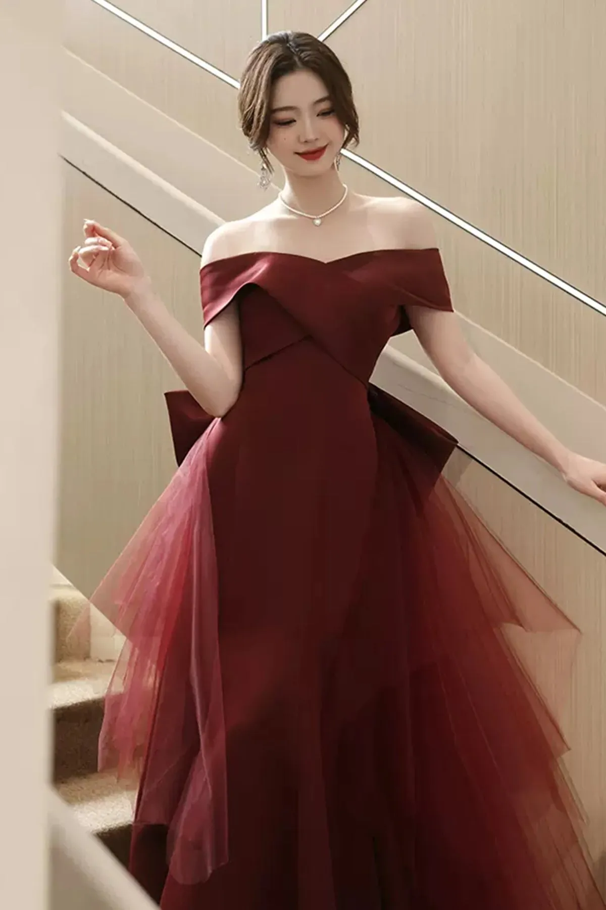 Elegant Off Shoulder Mermaid Burgundy Long Prom Dress, Mermaid Burgundy Formal Dress, Burgundy Evening Dress A1823