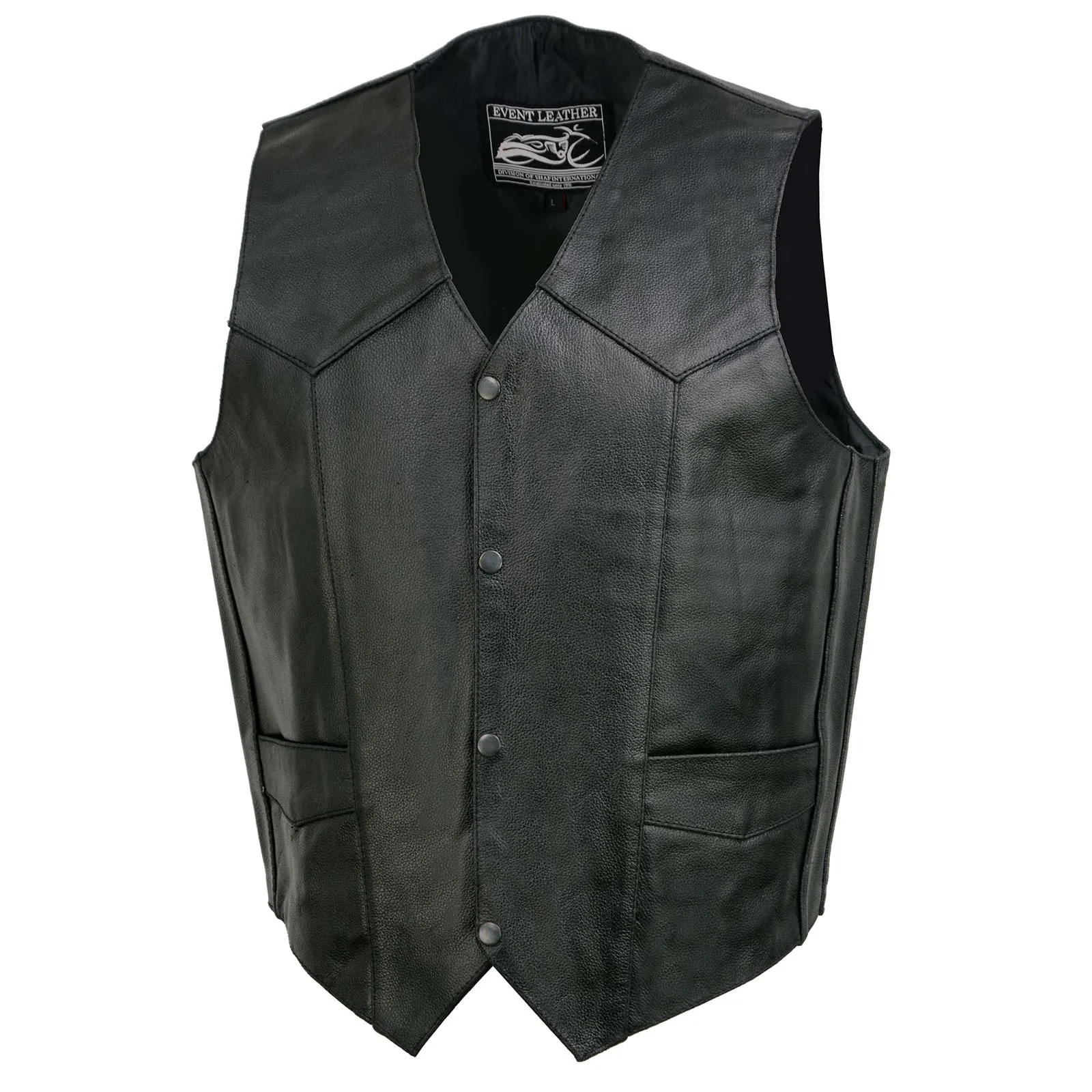 Event Leather EL5310 Black Motorcycle Leather Vest for Men - Riding Club Adult Motorcycle Vests