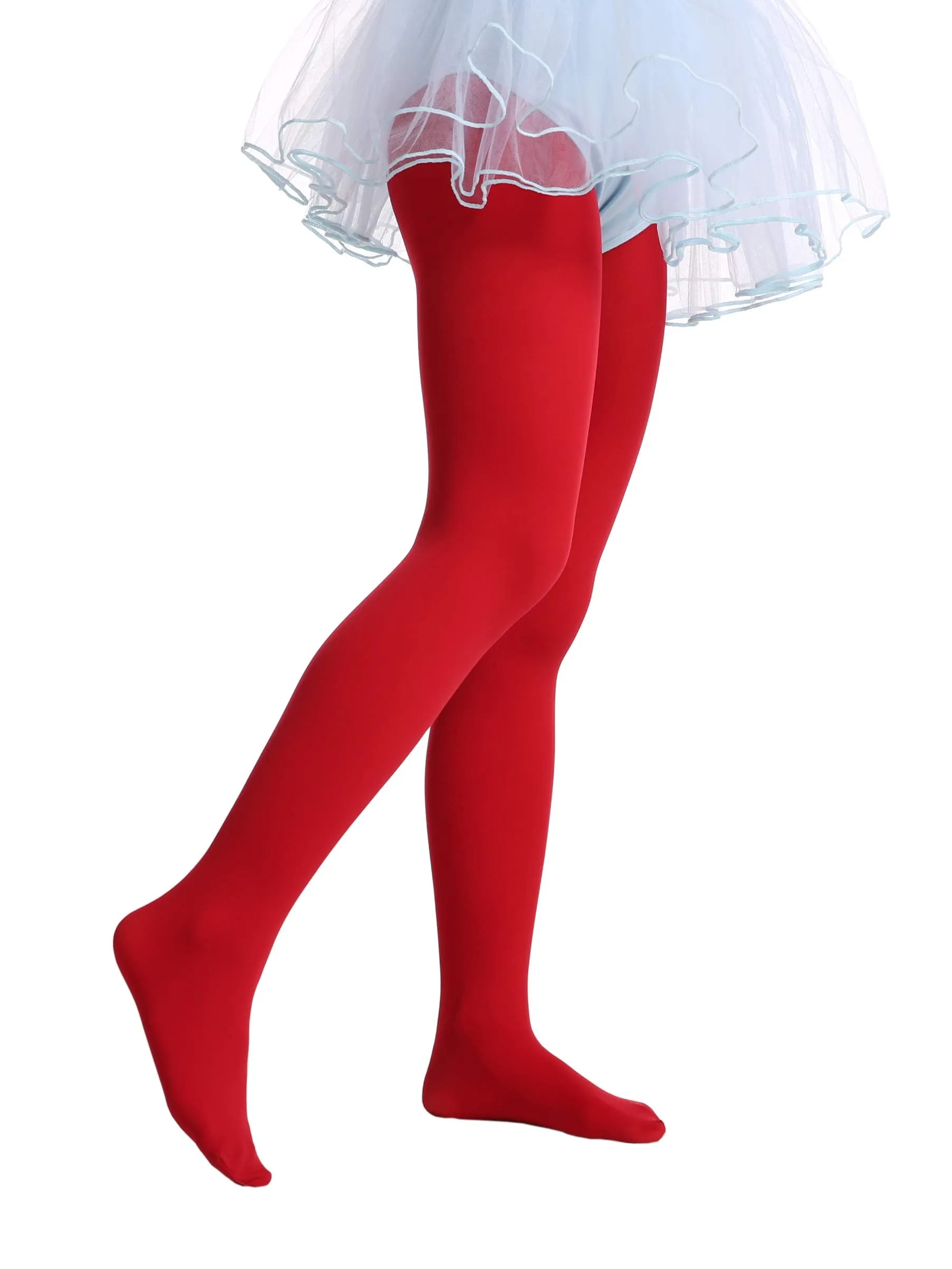 EVERSWE Girls Tights, Semi Opaque Footed Tights, Microfiber Dance Tights, 1 or 3 Pairs Pack (5-7, Red)