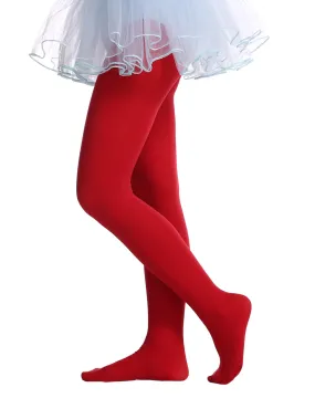 EVERSWE Girls Tights, Semi Opaque Footed Tights, Microfiber Dance Tights, 1 or 3 Pairs Pack (5-7, Red)