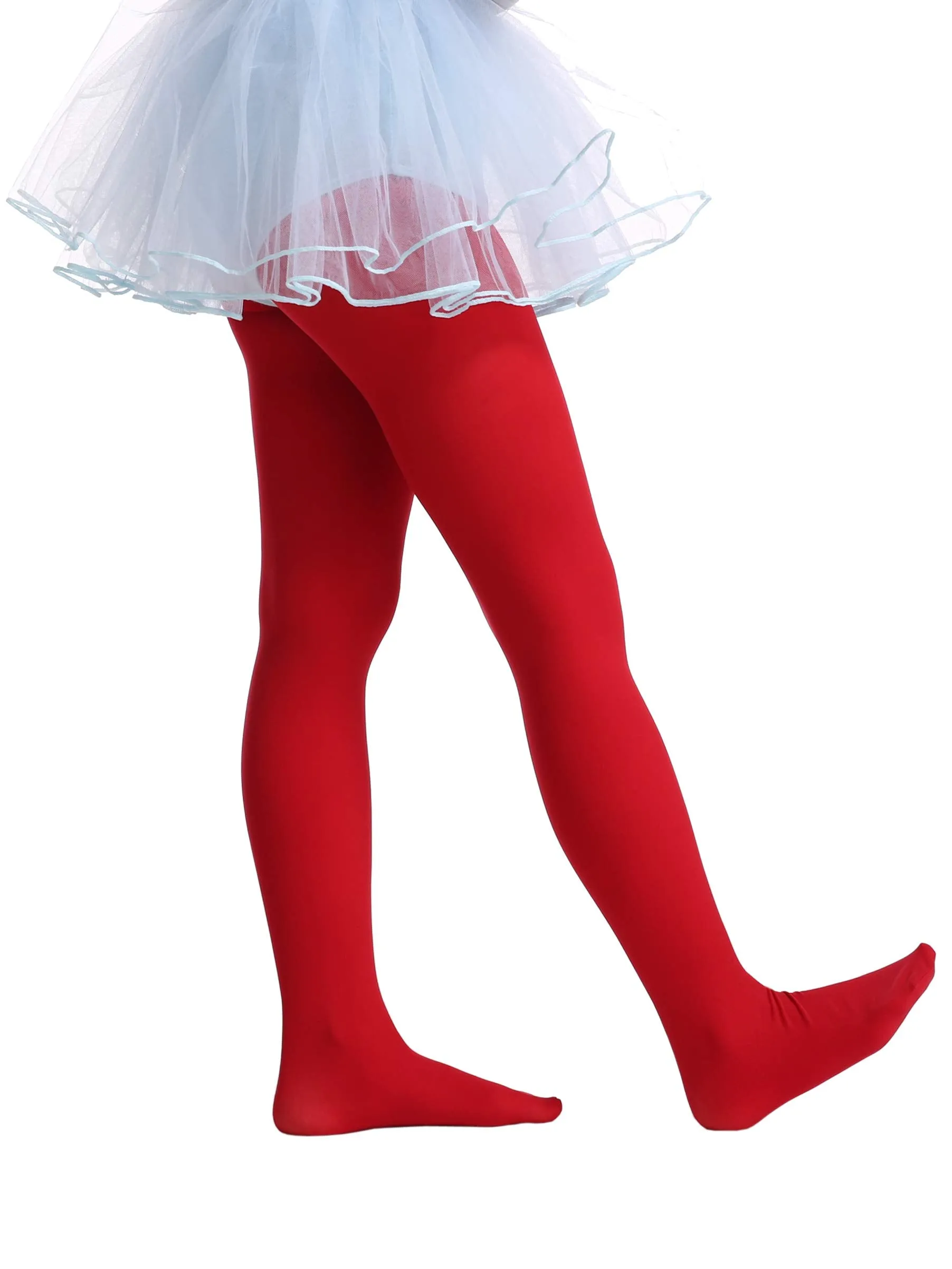 EVERSWE Girls Tights, Semi Opaque Footed Tights, Microfiber Dance Tights, 1 or 3 Pairs Pack (5-7, Red)