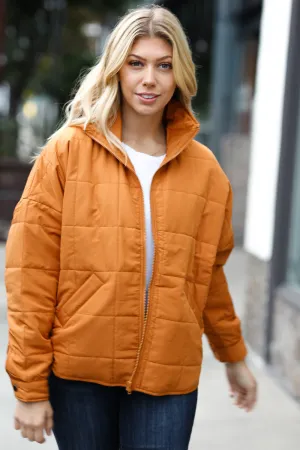 Eyes On You Butterscotch Quilted Puffer Jacket