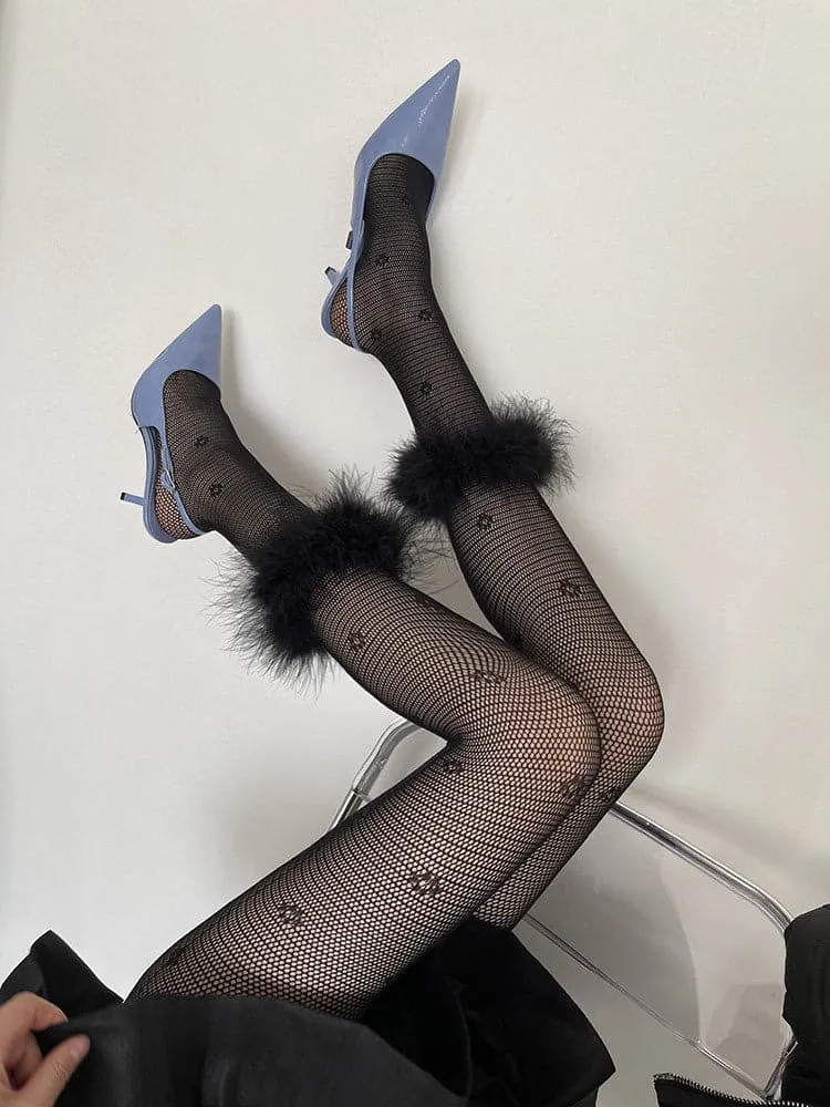 Feather fishnet flowers pattern tights