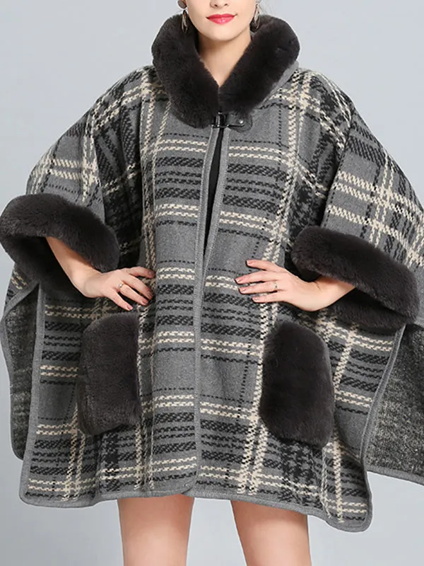 Feeling Fluffery Plaid Print Plus Size Cape Cardigan