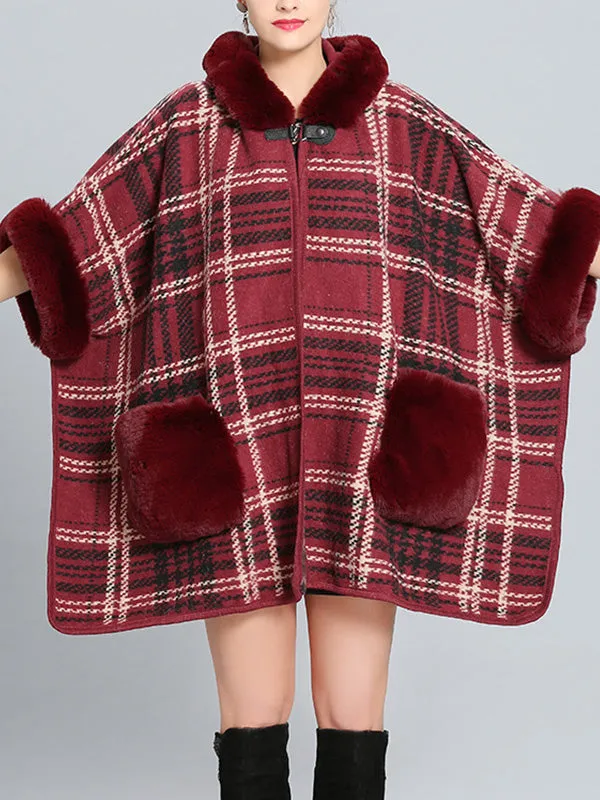 Feeling Fluffery Plaid Print Plus Size Cape Cardigan