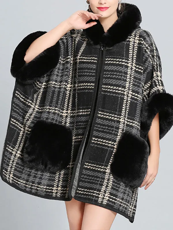 Feeling Fluffery Plaid Print Plus Size Cape Cardigan