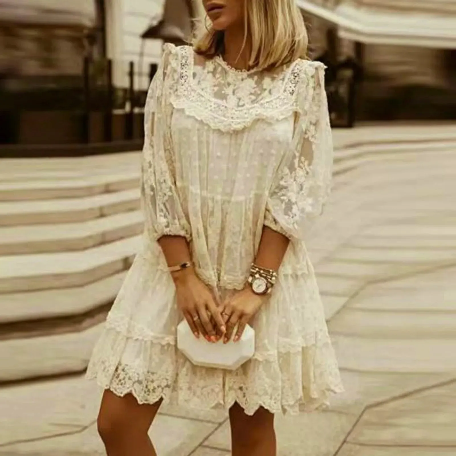 Floral Print Short Sleeves Lace Up Ruffles Fashion V Neck Short Wrap Mini Summer Dress