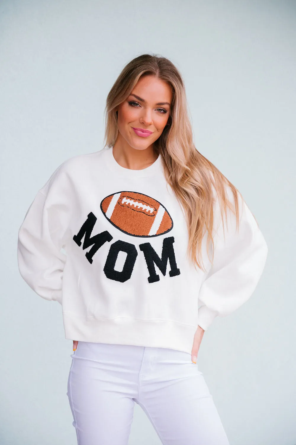 FOOTBALL MOM IVORY PULLOVER