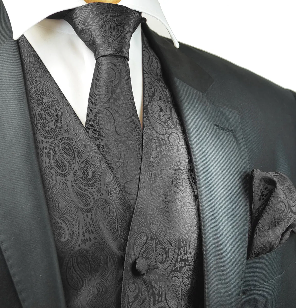 Formal Black Paisley Tuxedo Vest Set