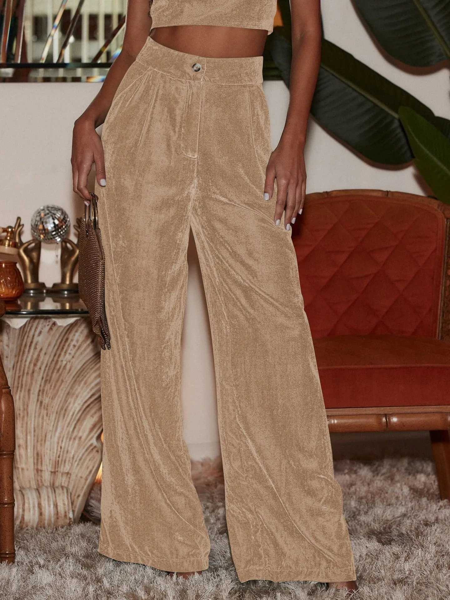 French Temperament Commuter Pants Gold Velvet Drape Wide-leg Pants Loose Casual Pants