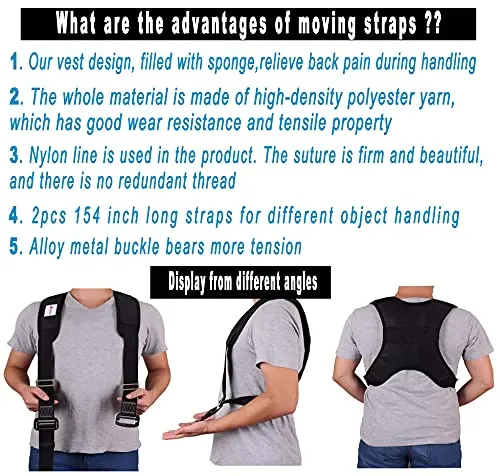 Furniture Moving Straps, Shoulder Lifting Straps for Furniture, Mattress, Piano, Refrigerator, Appliance Carrying Strap Heavy Weights 2 Person