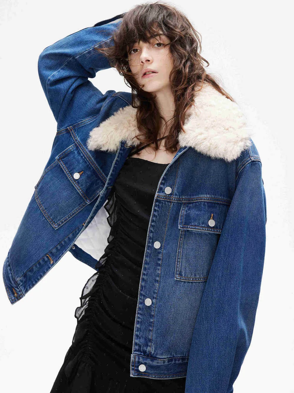 Fuzzy Collar Denim Jacket