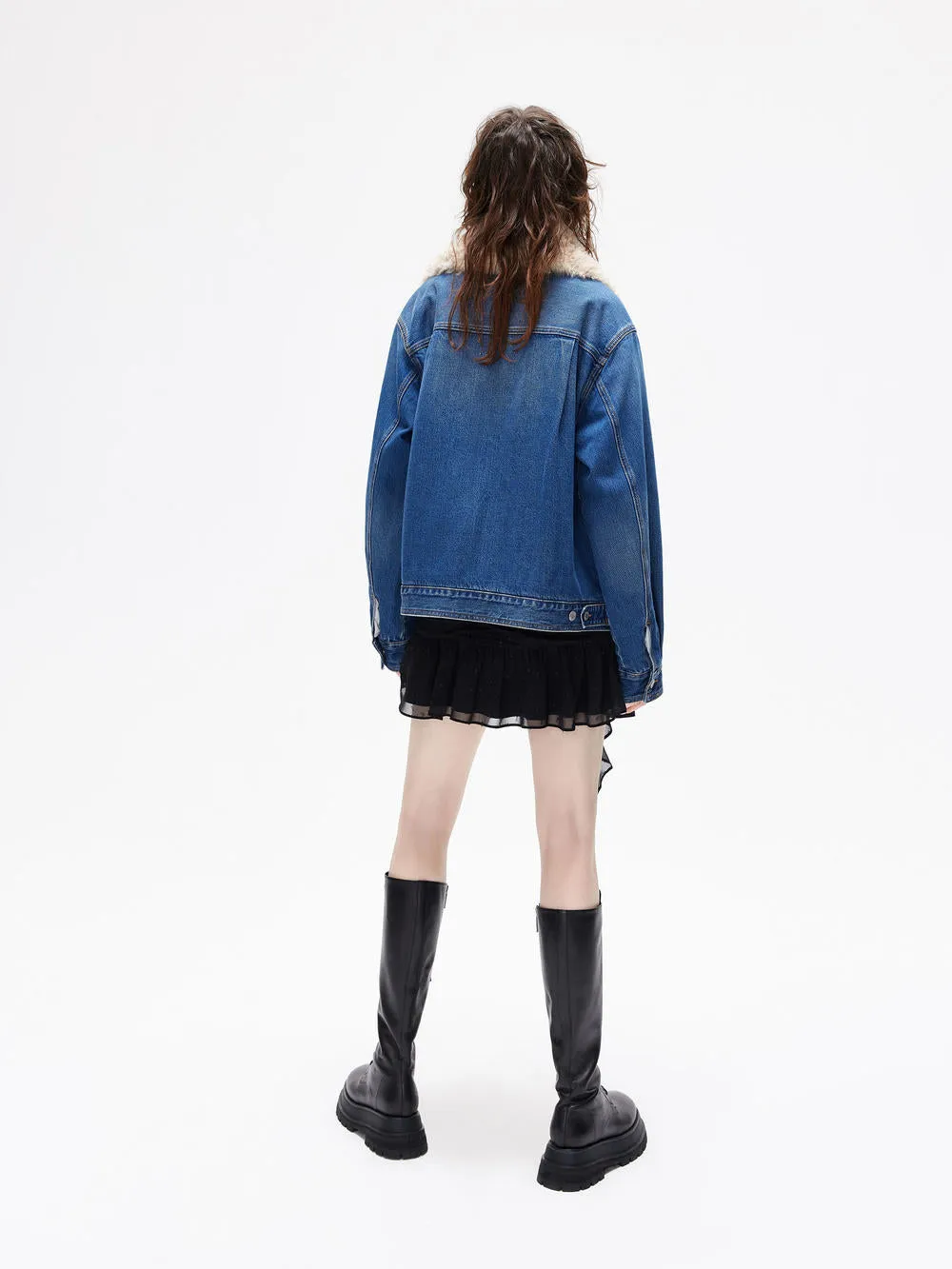 Fuzzy Collar Denim Jacket