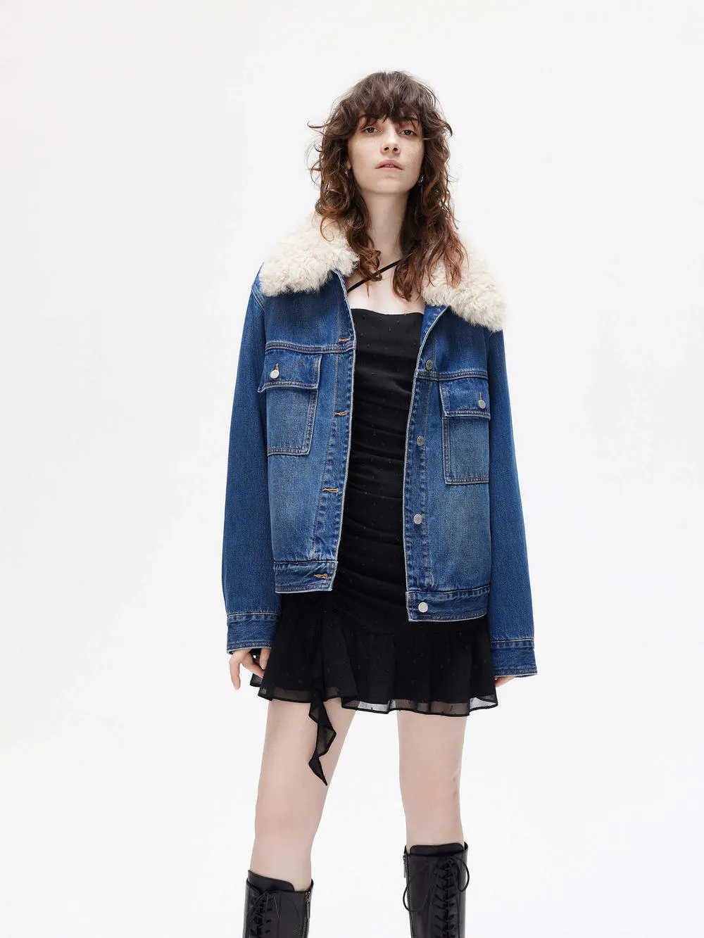 Fuzzy Collar Denim Jacket