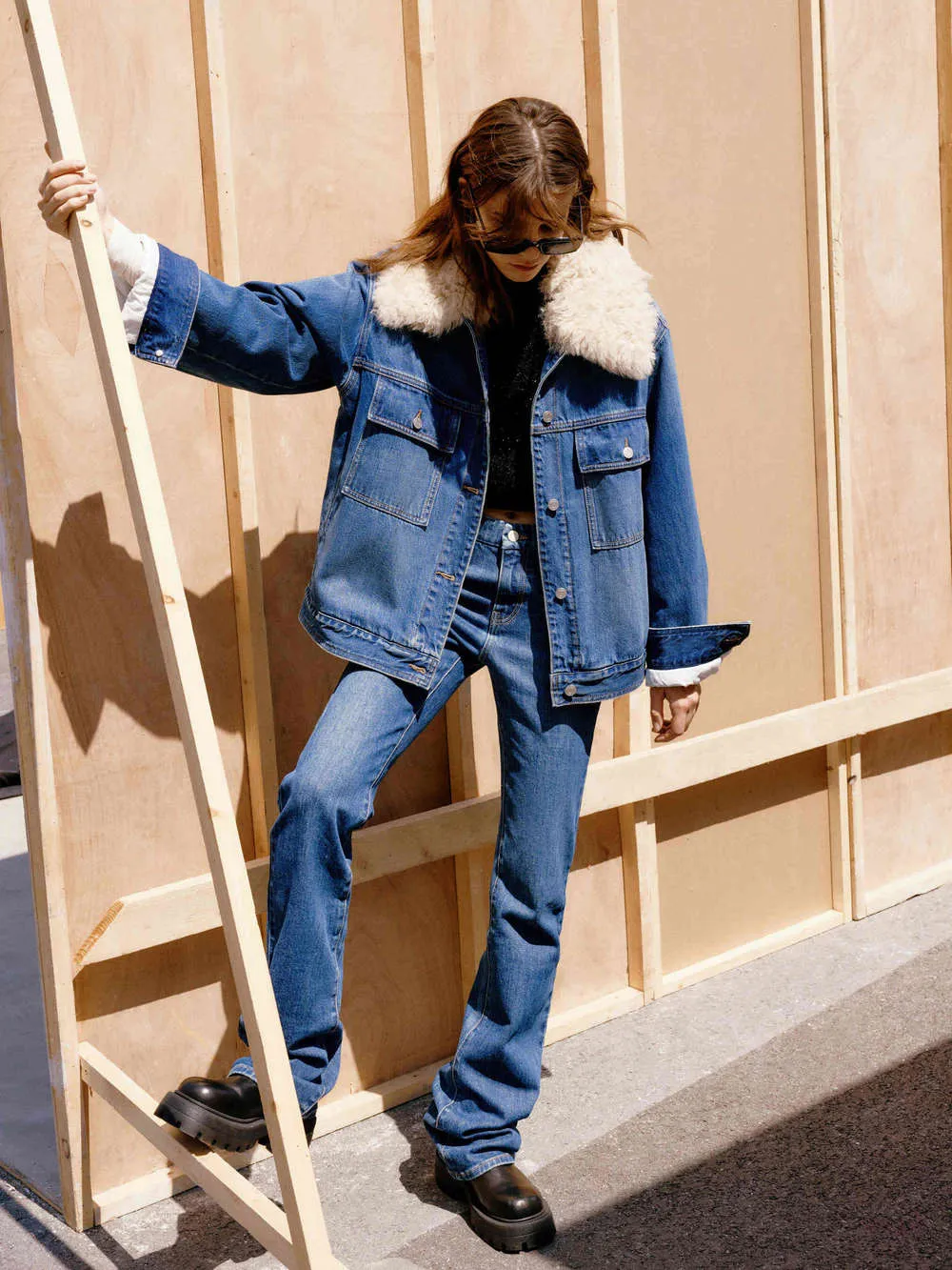 Fuzzy Collar Denim Jacket