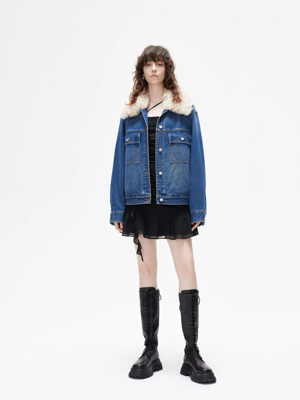 Fuzzy Collar Denim Jacket